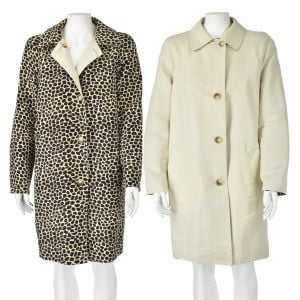 AKRIS Reversible Brown Silk Animal Print to Solid Khaki Lightweight Walking Coat SIZE 8 - Fashionconservatory.com