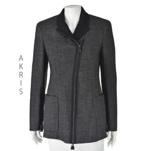 AKRIS Black and White Tweed Jacket with Patch Pockets & Lots of Zippers SIZE 6