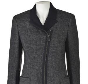 AKRIS Black and White Tweed Jacket with Patch Pockets & Lots of Zippers SIZE 6 - Fashionconservatory.com