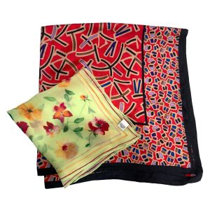 2 Vintage Silk Scarves | Bold Anne Klein | Chartreuse Floral