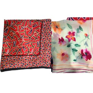 2 Vintage Silk Scarves | Bold Anne Klein | Chartreuse Floral - Fashionconservatory.com