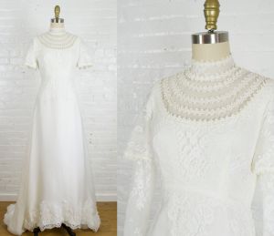 1970s Victorian style high neck wedding gown by Alfred Angelo / Edythe Vincent . xsmall