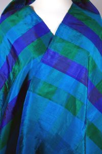 Aqua green colorful plaid Thai silk 1960s evening wrap shawl scarf - Fashionconservatory.com