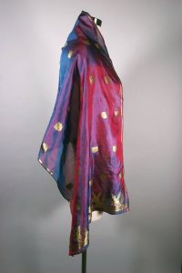 Pink blue gold Indian silk long scarf stole 1960s evening wrap - Fashionconservatory.com