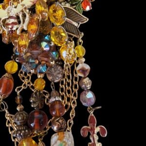Vintage 90s Lorelei Amber Rhinestone Assemblage Brooch - 7'' Tall - Fashionconservatory.com