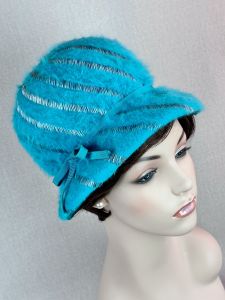 Vintage 1970s Faux Fur Teal Cloche Style Hat by Amy - Fashionconservatory.com