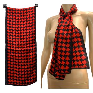 80s Red & Black Long Geometric Silk Scarf | 52'' x 10.5'' - Fashionconservatory.com