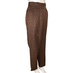 Vintage 1990s Anne Klein Silk Pants Brown w Shiny Pebble Pattern Size 10 - Fashionconservatory.com