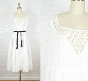 1900s Edwardian white bohemian cut out lace cotton lawn dress . large, xlarge