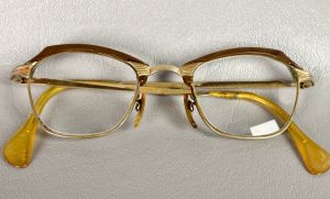 50s Brown and Gold Browline American Optical Eyeglasses, Small - Fashionconservatory.com