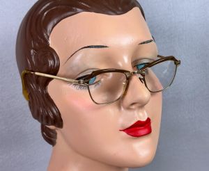 50s Brown and Gold Browline American Optical Eyeglasses, Small