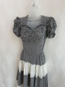 Vintage 1930s Black and White Gingham Maxi Dress - Fashionconservatory.com