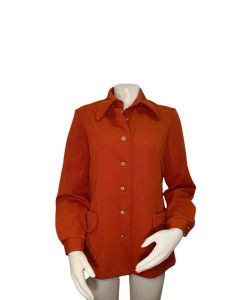 1970s women’s shirt jacket rust polyester pockets shirtjac 