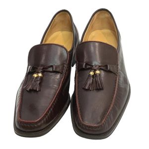 Burgundy Leather Kiltie Tassel Loafers w Gold | Men 10D - Fashionconservatory.com