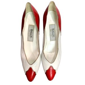 80s White & Red Leather Spectator Pumps Italy | 7M - Fashionconservatory.com
