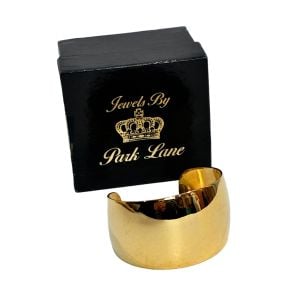 80s 90s “Bold Beauty” Wide Gold Tone Cuff Bracelet w/ Box Deadstock