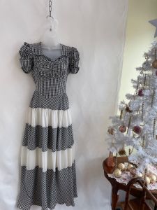 Vintage 1930s Black and White Gingham Maxi Dress