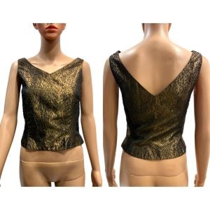 90s Y2K Bronze V Neck Beaded Formal Top / Sleeveless Shell