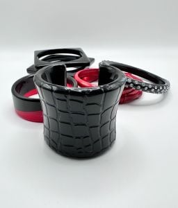 Vintage Lot of 7 Red and Black Plastic Bangles, Pono Cuff, Rhinestone Heart, Square, Carved  - Fashionconservatory.com