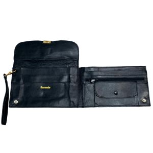 80s Men's Black Leather Organizer Bag Wrist Hand | 9 x 6.25'' - Fashionconservatory.com