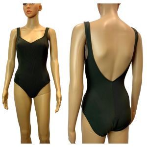 Vintage Deadstock Army Green One Piece Swimsuit Plunge Back | S