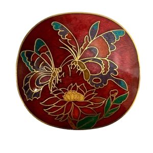 70s Red & Gold Butterfly Cloisonné Belt Buckle 