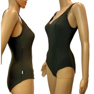 Vintage Deadstock Army Green One Piece Swimsuit Plunge Back | S - Fashionconservatory.com