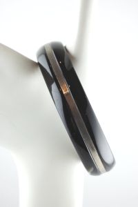1930s black Bakelite bangle deco chrome inlay stripe