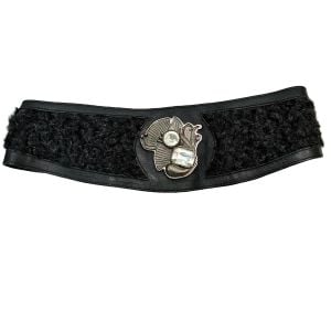 Vintage 80s Black Leather Faux Persian Lamb Wide Waist Belt Rhinestone Buckle - Fashionconservatory.com