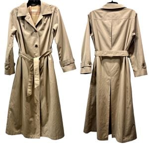 Late 1960s–early 1970s Gold Tag women’s khaki trench coat, size 6, USA - Fashionconservatory.com