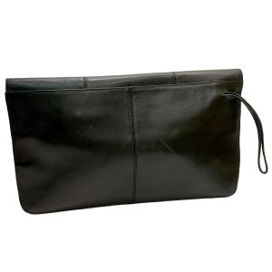 80s Large Black Leather Clutch Bag - Fashionconservatory.com