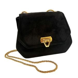 Vintage Frenchy of California Black Kid Suede Shoulder Bag with Gold Chain