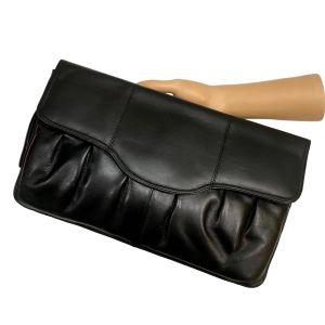 80s Large Black Leather Clutch Bag