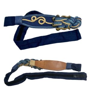 80s Eclectic Blue Denim & Cord Belt w Brass Buckle   - Fashionconservatory.com