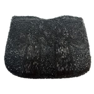 1980s Black Beaded Evening Clutch