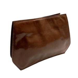 70s Sleek Brown Leather Clutch Minimalist Chic - Fashionconservatory.com