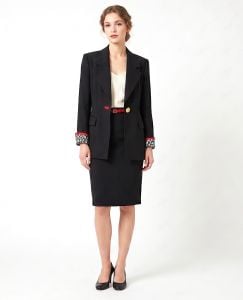 90s Black Tailored Blazer with Removable Floral Dickie & Red Accents