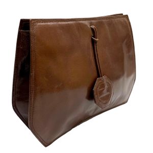 70s Sleek Brown Leather Clutch Minimalist Chic