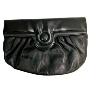 80s Black Patent and Matte Leather Oversized Clutch 