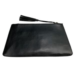 Y2K Black Leather & Snakeskin Embossed Clutch w Tassel - Fashionconservatory.com