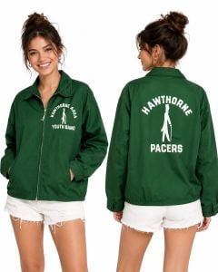 80s Deadstock Cotton Utility Windbreaker with Flocked Marching Band Graphic - Fashionconservatory.com