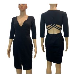 80s Black Cut Out Spandex Dress | Low Cut Tight Fit 