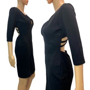 80s Black Cut Out Spandex Dress | Low Cut Tight Fit  - Fashionconservatory.com