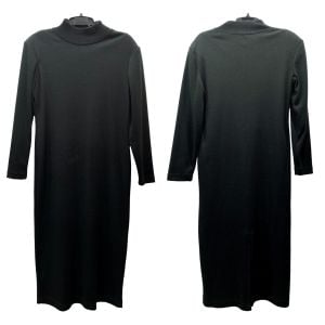 80s Minimalist Long Sleeve Mock Neck Knit Midi Dress  - Fashionconservatory.com