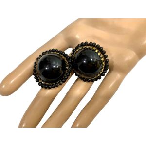 40s Large Black Plastic Domed Clip On Earrings  - Fashionconservatory.com