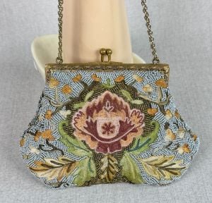 Vintage Beaded and Embroidered Evening Purse, Made in France