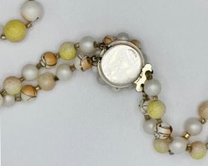 Vintage 50s Demi Parure Beige Double Strand Necklace and Beaded Clip On Earrings, Married Set - Fashionconservatory.com