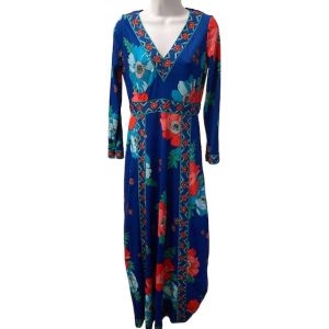 70s Bold Floral Maxi Dress Gown 