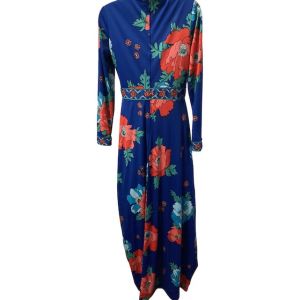 70s Bold Floral Maxi Dress Gown  - Fashionconservatory.com