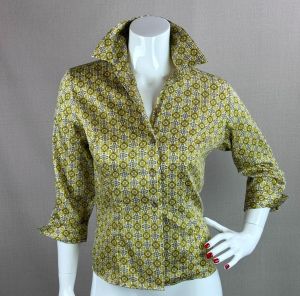 50s Gold Pattern Polished Cotton Button Front Blouse by Best & Company, B34